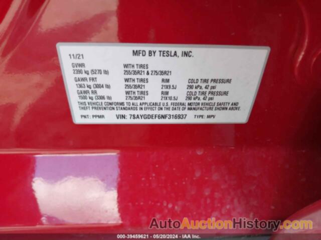 TESLA MODEL Y, 7SAYGDEF6NF316937