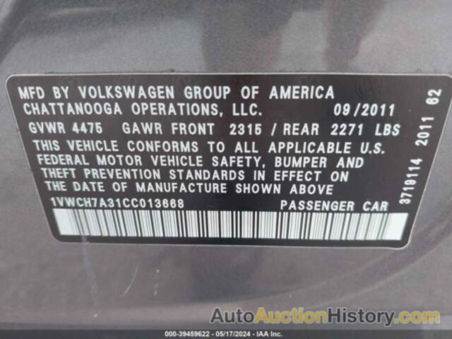 VOLKSWAGEN PASSAT 2.5L SEL PREMIUM, 1VWCH7A31CC013668