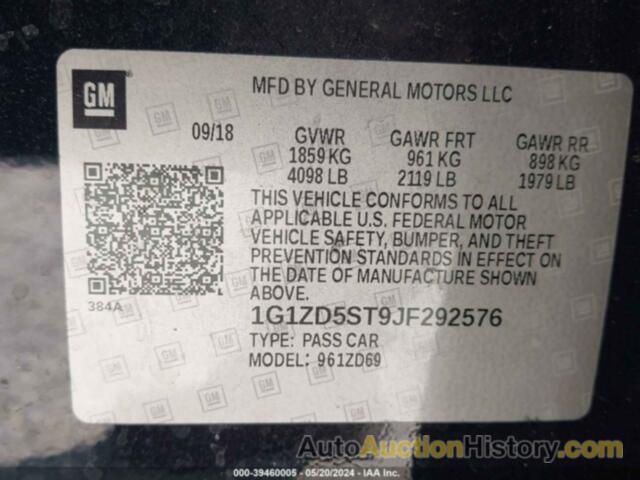 CHEVROLET MALIBU LT, 1G1ZD5ST9JF292576