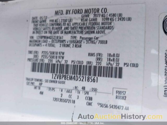 FORD MUSTANG, 1ZVBP8EM4D5218561