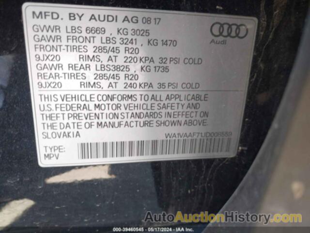 AUDI Q7 3.0T PREMIUM, WA1VAAF71JD008559