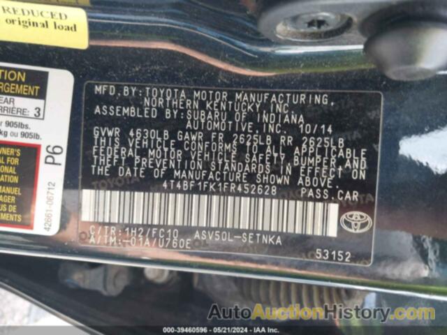 TOYOTA CAMRY LE, 4T4BF1FK1FR452628