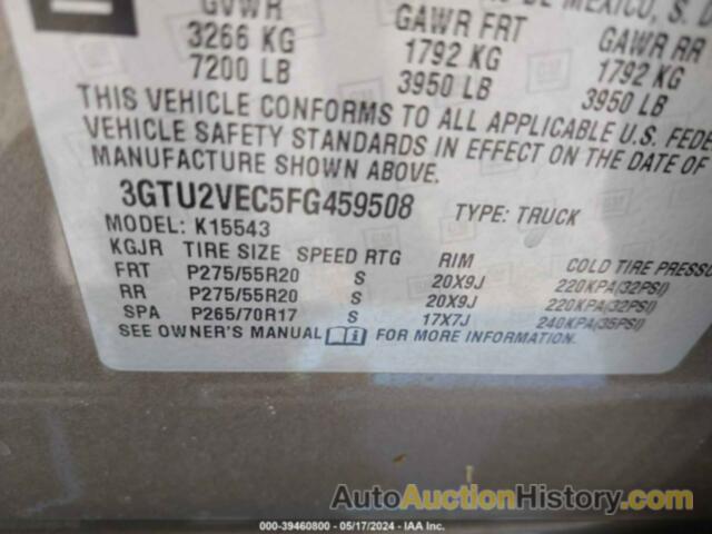 GMC SIERRA 1500 SLT, 3GTU2VEC5FG459508