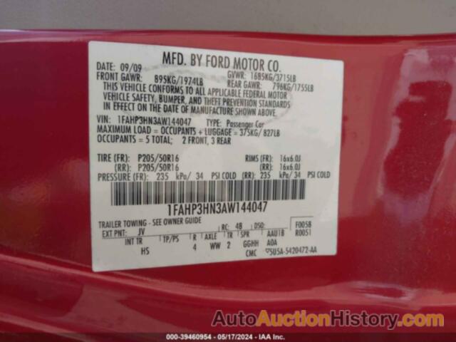 FORD FOCUS SEL, 1FAHP3HN3AW144047