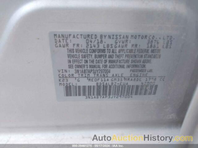 NISSAN SENTRA S, 3N1AB7AP3JY297004