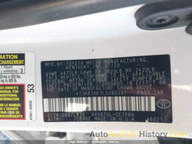 TOYOTA CAMRY XSE, 4T1K61AK1LU380391