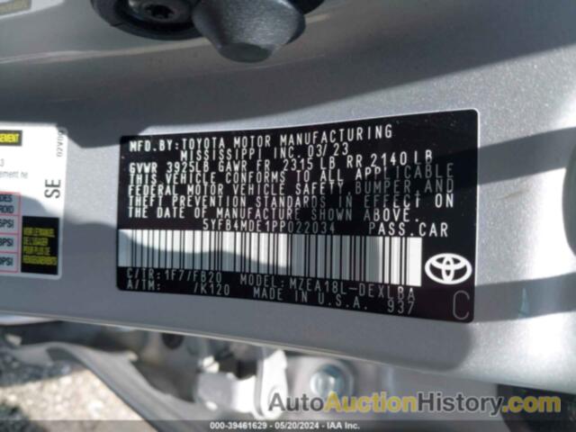 TOYOTA COROLLA LE, 5YFB4MDE1PP022034