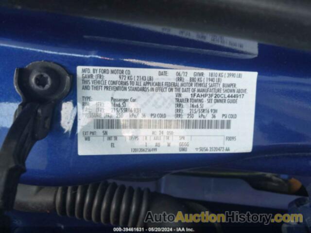 FORD FOCUS SE, 1FAHP3F20CL444917