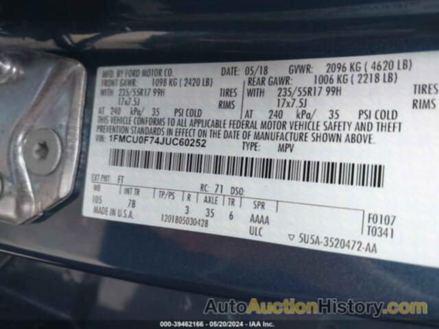 FORD ESCAPE S, 1FMCU0F74JUC60252