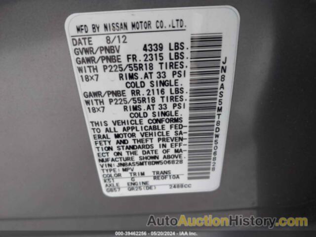 NISSAN ROGUE S/SV, JN8AS5MT8DW506828