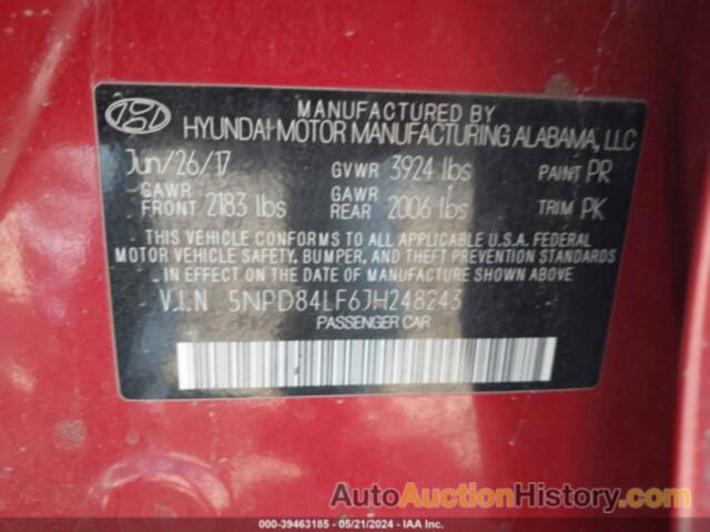 HYUNDAI ELANTRA SEL/VALUE/LIMITED, 5NPD84LF6JH248243