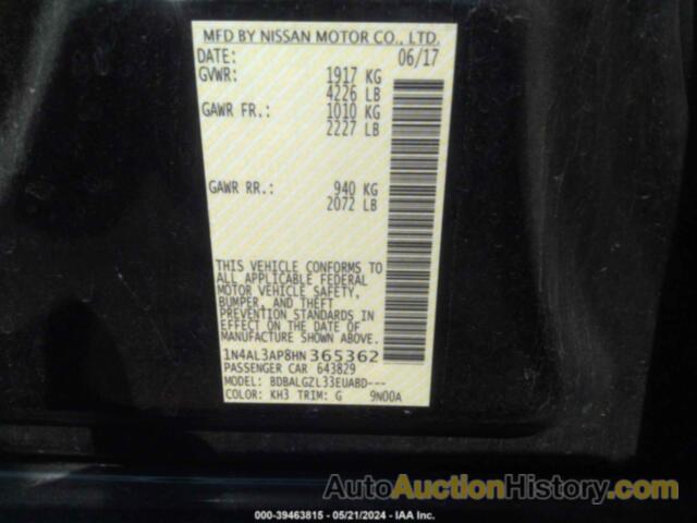 NISSAN ALTIMA 2.5/S/SV/SL/SR, 1N4AL3AP8HN365362