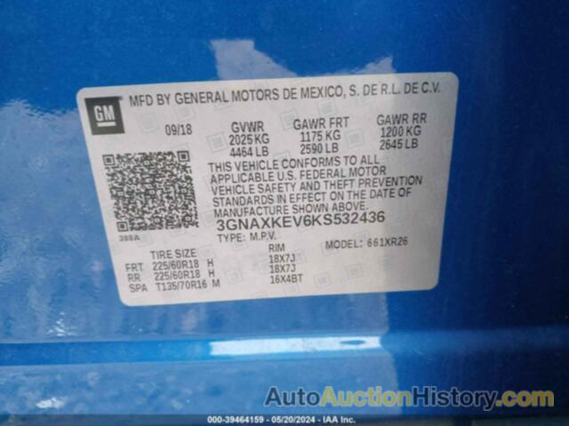 CHEVROLET EQUINOX LT, 3GNAXKEV6KS532436