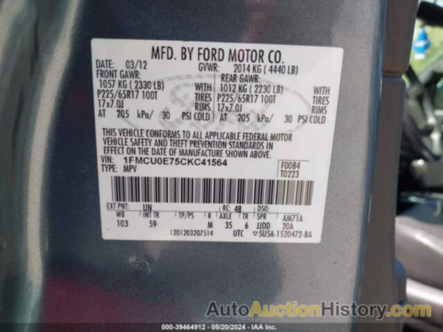 FORD ESCAPE LIMITED, 1FMCU0E75CKC41564