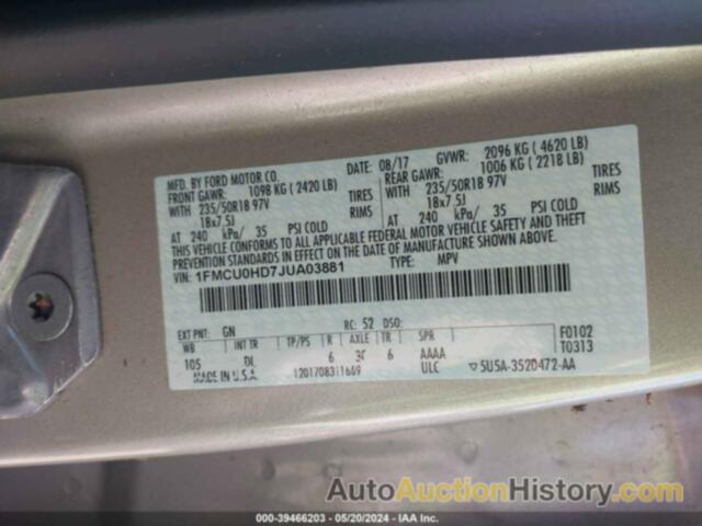 FORD ESCAPE SEL, 1FMCU0HD7JUA03881