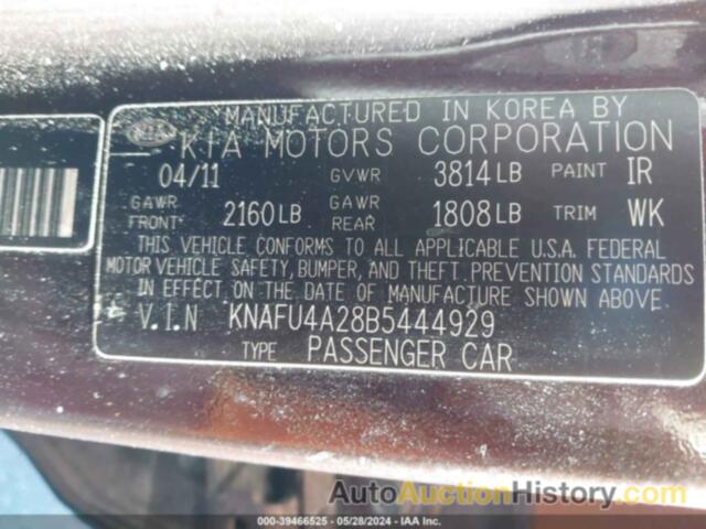 KIA FORTE EX, KNAFU4A28B5444929