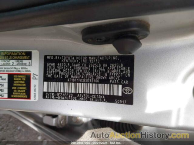 TOYOTA CAMRY L/SE/LE/XLE, 4T1BF1FKXEU769106