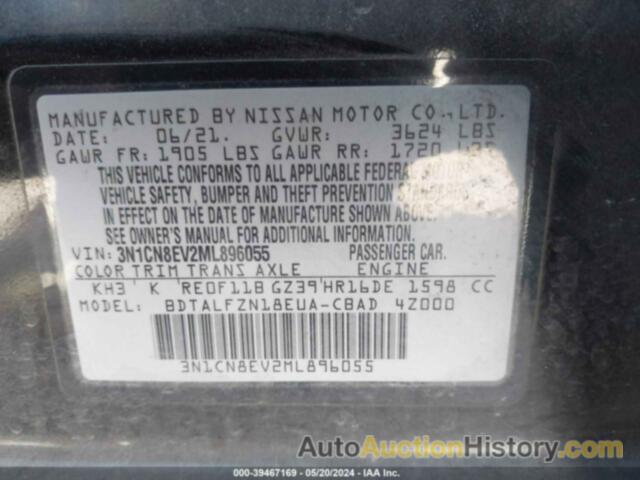 NISSAN VERSA SV XTRONIC CVT, 3N1CN8EV2ML896055