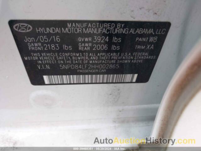 HYUNDAI ELANTRA SE, 5NPD84LF2HH002865