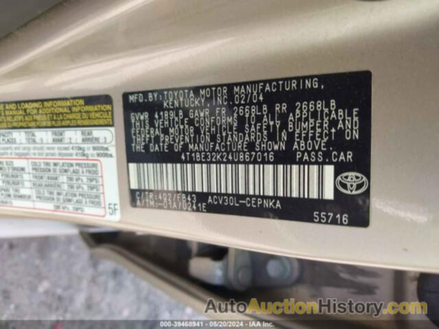 TOYOTA CAMRY LE, 4T1BE32K24U867016