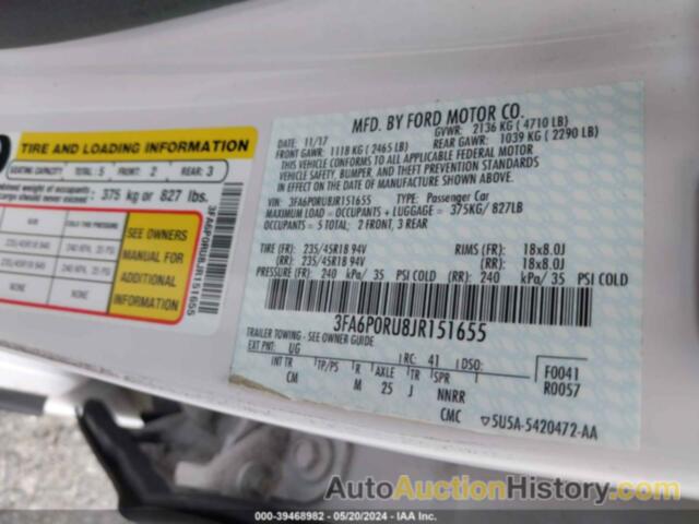 FORD FUSION TITANIUM/PLATINUM HEV, 3FA6P0RU8JR151655