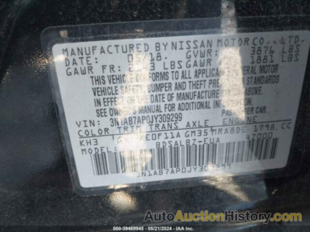 NISSAN SENTRA S/SV/SR/SL, 3N1AB7AP0JY309299