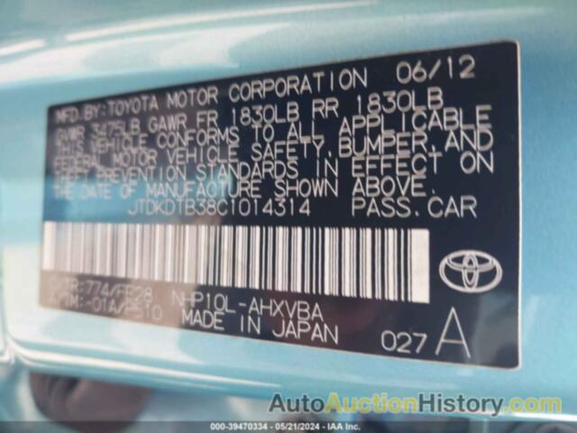 TOYOTA PRIUS C ONE, JTDKDTB38C1014314