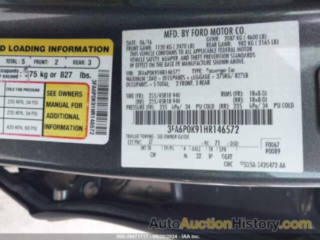 FORD FUSION TITANIUM, 3FA6P0K91HR146572