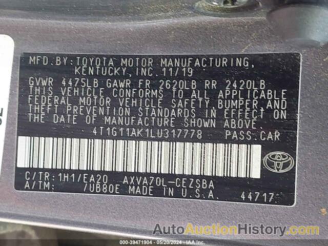 TOYOTA CAMRY SE, 4T1G11AK1LU317778