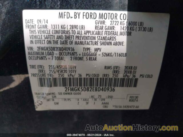 FORD FLEX LIMITED, 2FMGK5D82EBD40936