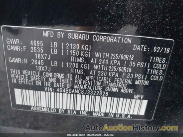 SUBARU OUTBACK 2.5I LIMITED, 4S4BSANC8J3322828