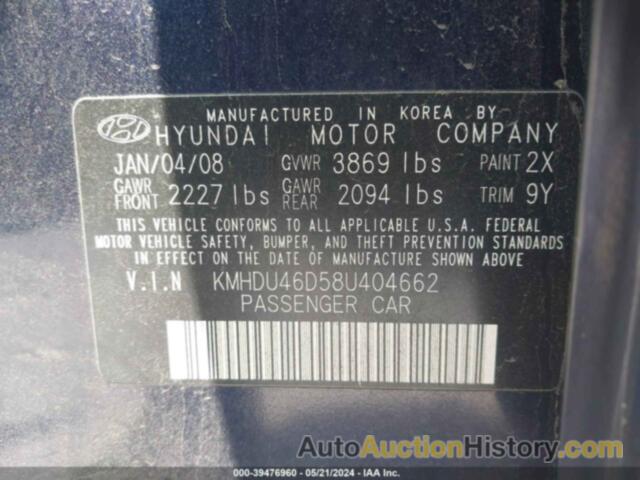 HYUNDAI ELANTRA GLS/SE/LIMITED, KMHDU46D58U404662