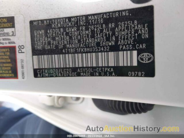 TOYOTA CAMRY XSE, 4T1BF1FK8HU353432